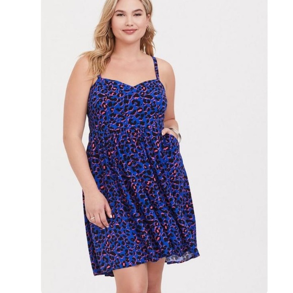 Torrid Mini Challis High-Low Skater Dress - blue animal print - Picture 2 of 6